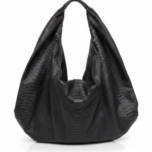 Midnight Black Handcrafted Python Hobo Bag